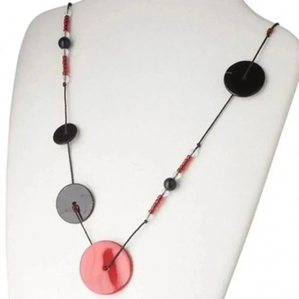 Handcrafted Red and Black Freshwater Pearl Shell Asymmetric 36" Long Necklace